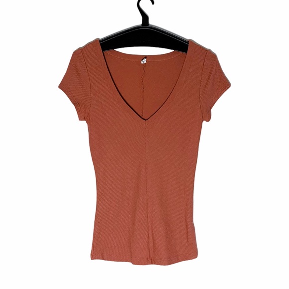 Free People Tops - Intimately Free People Red Ribbed V Neck Tee